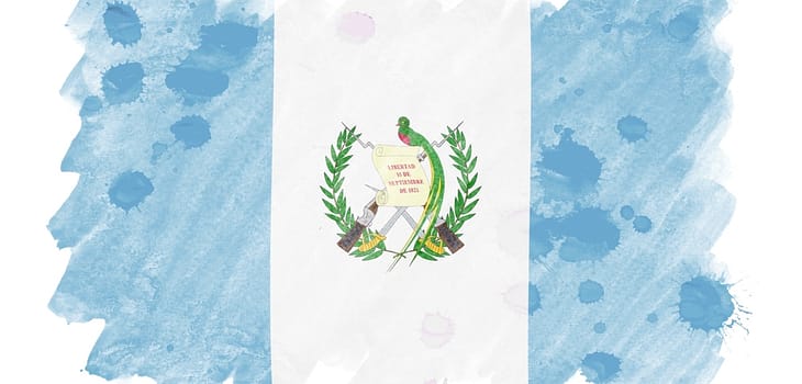 Guatemala flag is depicted in liquid watercolor style isolated on white background
